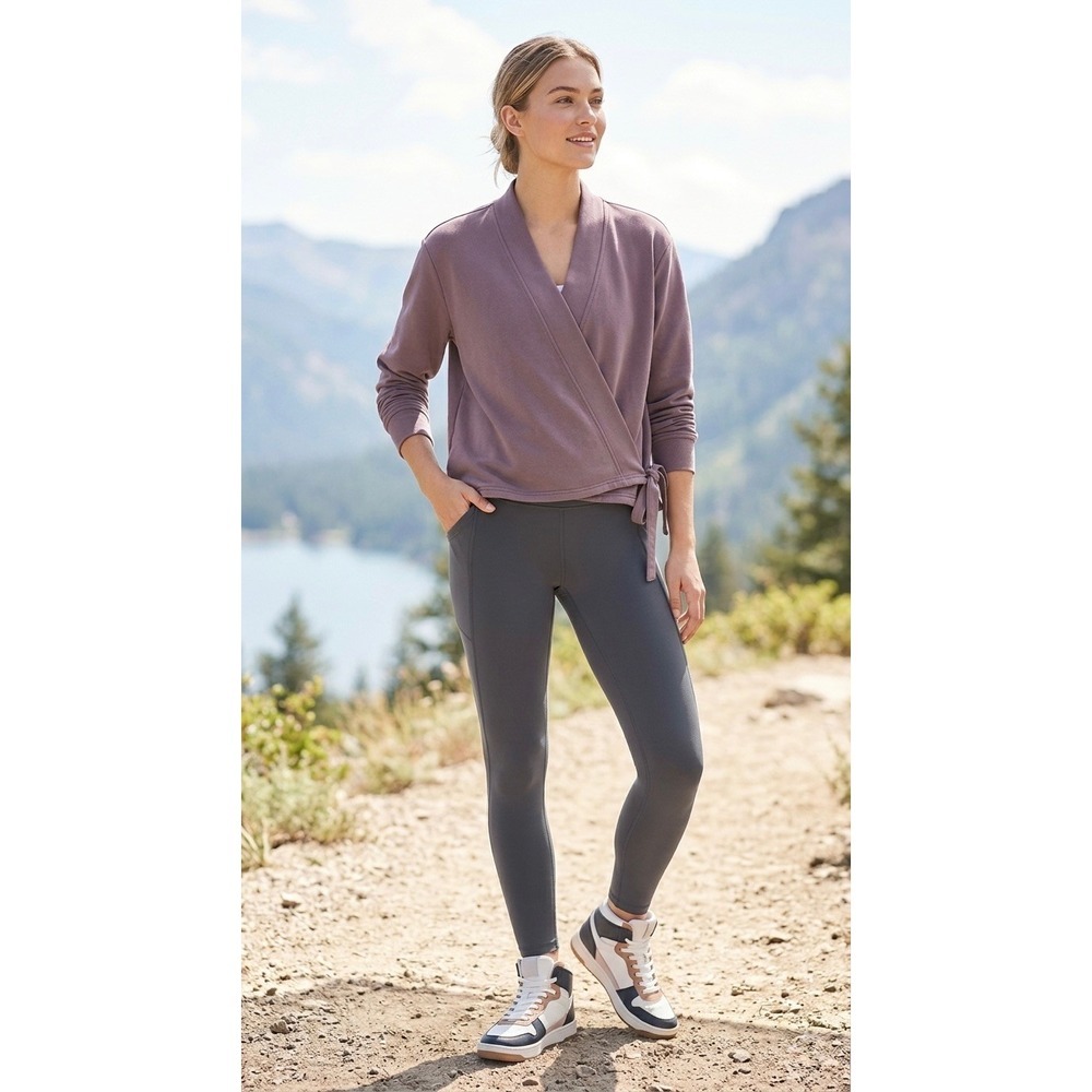 Athleta Pranayama Wrap Cardigan Sweater Dusty Plum Purple Tie Front Medium